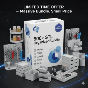 3D Organizer Bundle with 500+ STL files for instant download, compatible with FDM and resin 3D printers, featuring high-detai